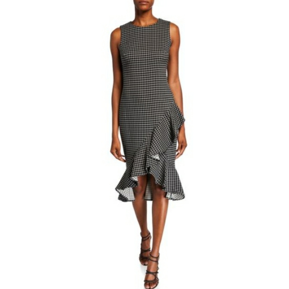Calvin Klein Black and cream gingham fitted dress
